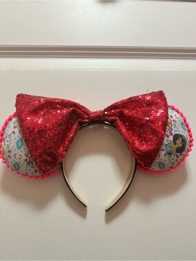 Pink Sequin Bow Headband with Character Ears Jasmine Aladdin Mouse Ears Handmade
